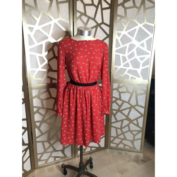 New kit and sky casuel dress crewneck long sleeve red S Small Red Flowers - Picture 3 of 12